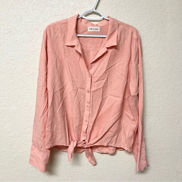 Anthropologie Cloth & Stone Tie Front Button Down Long Sleeve Shirt Size L - Picture 1 of 7